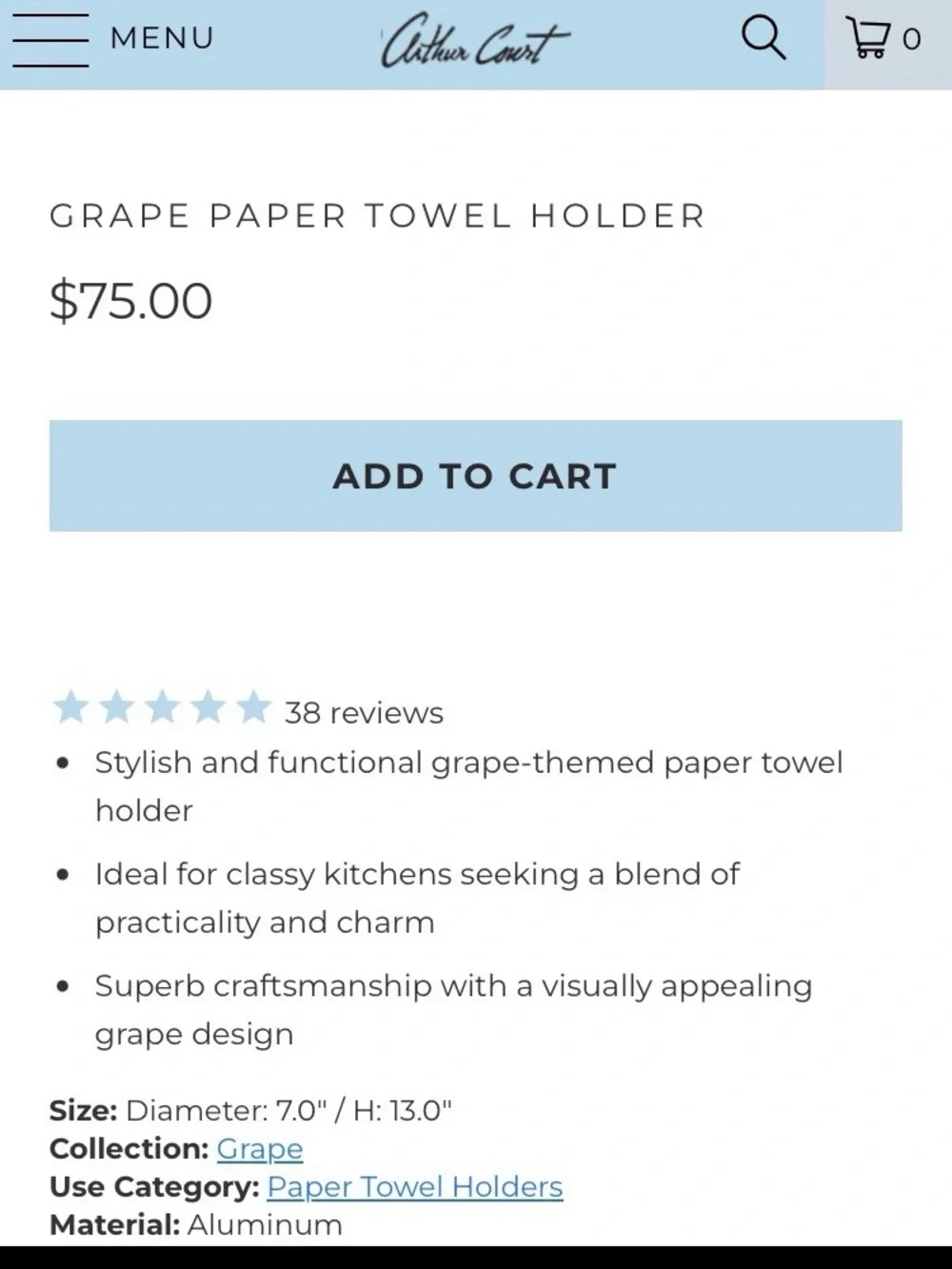 Arthur Court Grape Paper Towel Holder